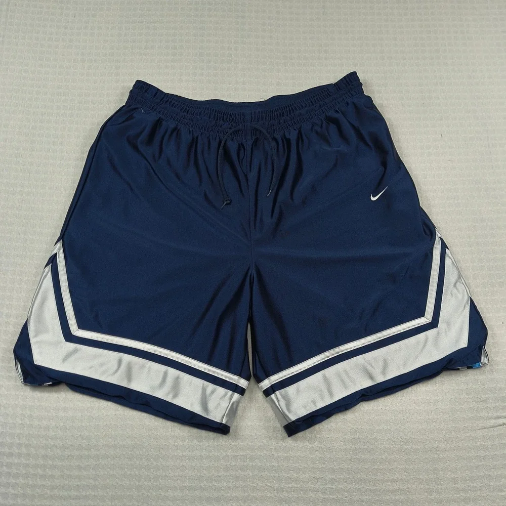 Nike Mens XXL Reversible Basketball Shorts Navy Blue Silver Mesh Athletic
